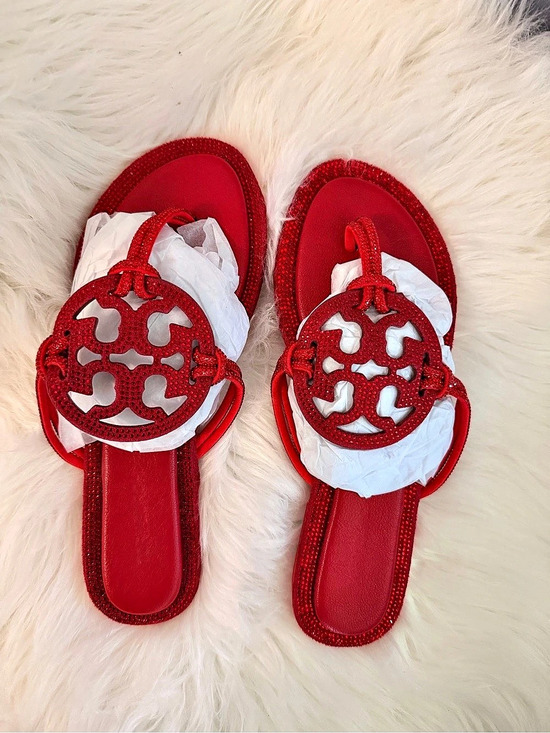 Tory Burch Shoes - Tory Burch Miller Pavé Knotted Sandal Red Slide Sandals Like New